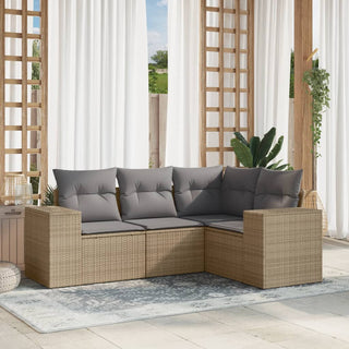 4-Delige Loungeset Met Kussens Poly Rattan