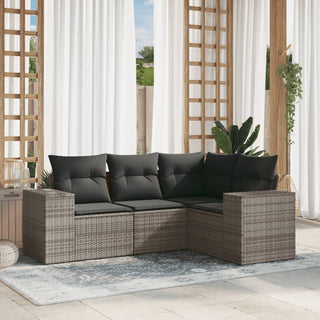 4-Delige Loungeset Met Kussens Poly Rattan