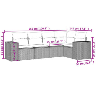 5-Delige Loungeset Met Kussens Poly Rattan