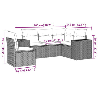 5-Delige Loungeset Met Kussens Poly Rattan