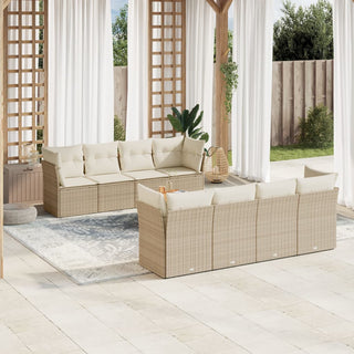 9-Delige Loungeset Met Kussens Poly Rattan Beige