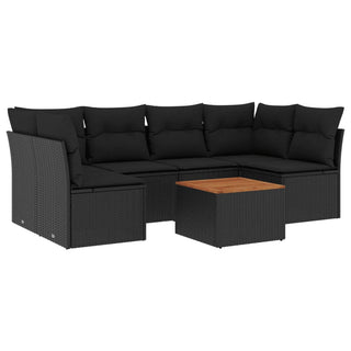 7-Delige Loungeset Met Kussens Poly Rattan Zwart