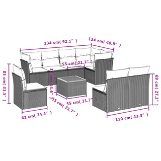 9-Delige Loungeset Met Kussens Poly Rattan Zwart