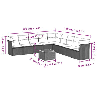 10-Delige Loungeset Met Kussens Poly Rattan Zwart