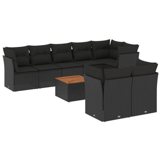 9-Delige Loungeset Met Kussens Poly Rattan Zwart