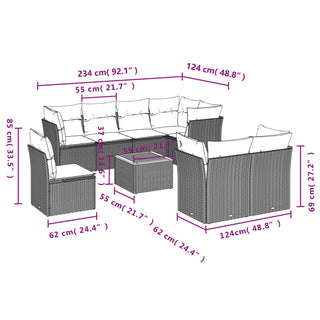 9-Delige Loungeset Met Kussens Poly Rattan Zwart