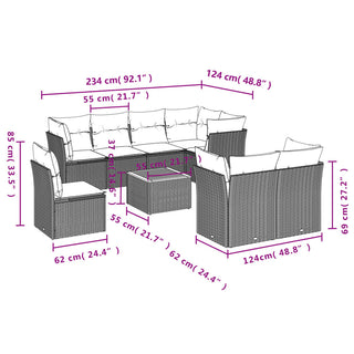 9-Delige Loungeset Met Kussens Poly Rattan Grijs