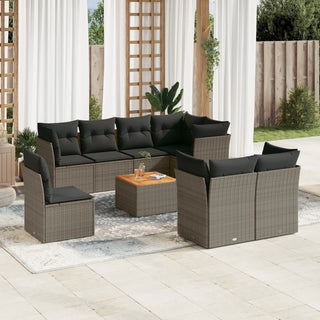 9-Delige Loungeset Met Kussens Poly Rattan Grijs