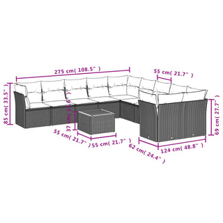 11-Delige Loungeset Met Kussens Poly Rattan Zwart