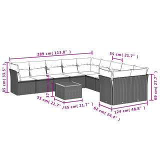 11-Delige Loungeset Met Kussens Poly Rattan Grijs