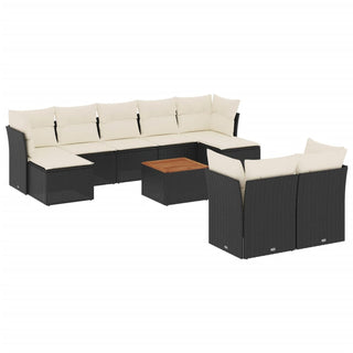 10-Delige Loungeset Met Kussens Poly Rattan Zwart