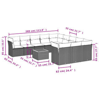 12-Delige Loungeset Met Kussens Poly Rattan Zwart