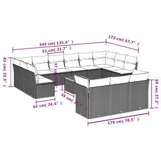 14-Delige Loungeset Met Kussens Poly Rattan Zwart