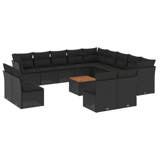 14-Delige Loungeset Met Kussens Poly Rattan Zwart