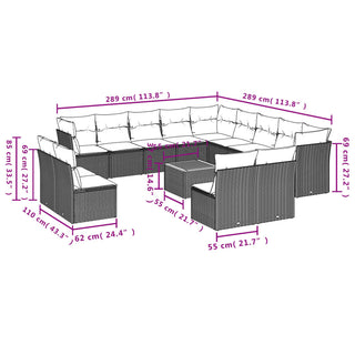 14-Delige Loungeset Met Kussens Poly Rattan Zwart