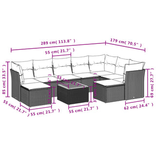 10-Delige Loungeset Met Kussens Poly Rattan Zwart