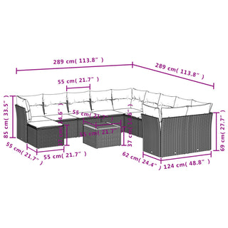 12-Delige Loungeset Met Kussens Poly Rattan Zwart