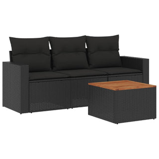 4-Delige Loungeset Met Kussens Poly Rattan Zwart