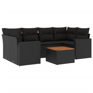 7-Delige Loungeset Met Kussens Poly Rattan Zwart