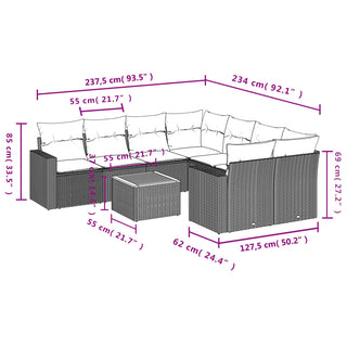 9-Delige Loungeset Met Kussens Poly Rattan Zwart