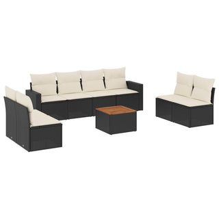 9-Delige Loungeset Met Kussens Poly Rattan Zwart