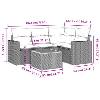 5-Delige Loungeset Met Kussens Poly Rattan Zwart