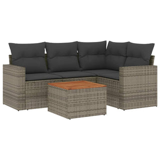 5-Delige Loungeset Met Kussens Poly Rattan Grijs