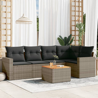 6-Delige Loungeset Met Kussens Poly Rattan Grijs