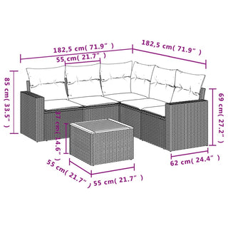 6-Delige Loungeset Met Kussens Poly Rattan Grijs