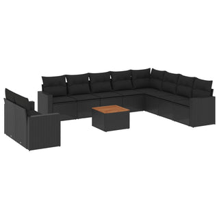 11-Delige Loungeset Met Kussens Poly Rattan Zwart