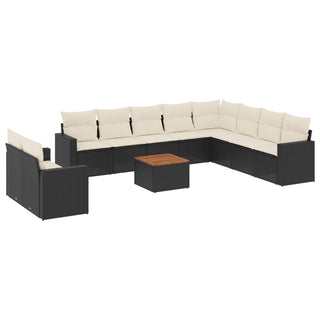 11-Delige Loungeset Met Kussens Poly Rattan Zwart