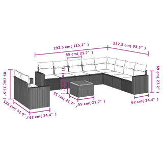 11-Delige Loungeset Met Kussens Poly Rattan Zwart