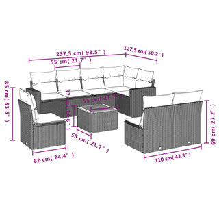 9-Delige Loungeset Met Kussens Poly Rattan Zwart