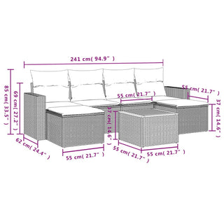 7-Delige Loungeset Met Kussens Poly Rattan Grijs