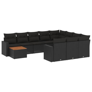 11-Delige Loungeset Met Kussens Poly Rattan Zwart