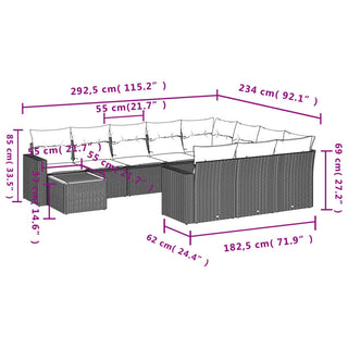 11-Delige Loungeset Met Kussens Poly Rattan Zwart