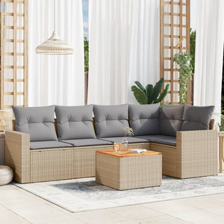 6-Delige Loungeset Met Kussens Poly Rattan Gemengd Beige