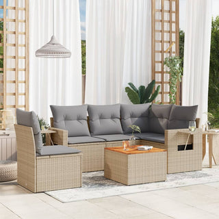 6-Delige Loungeset Met Kussens Poly Rattan Gemengd Beige