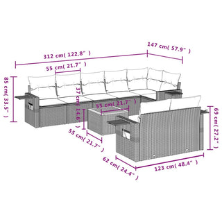 9-Delige Loungeset Met Kussens Poly Rattan Grijs