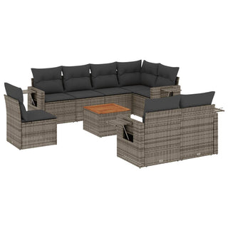 9-Delige Loungeset Met Kussens Poly Rattan Grijs