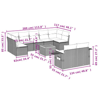 10-Delige Loungeset Met Kussens Poly Rattan Grijs