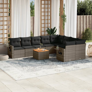 10-Delige Loungeset Met Kussens Poly Rattan Grijs