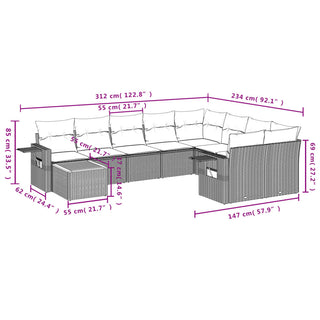 10-Delige Loungeset Met Kussens Poly Rattan Grijs