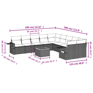 11-Delige Loungeset Met Kussens Poly Rattan Zwart