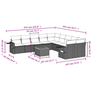 11-Delige Loungeset Met Kussens Poly Rattan Zwart