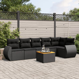 7-Delige Loungeset Met Kussens Poly Rattan Zwart