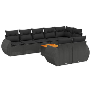 9-Delige Loungeset Met Kussens Poly Rattan Zwart