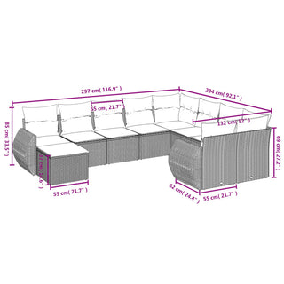 10-Delige Loungeset Met Kussens Poly Rattan Zwart