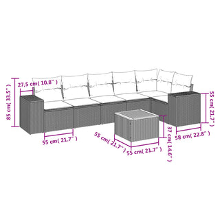 7-Delige Loungeset Met Kussens Poly Rattan Grijs