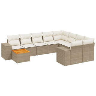 10-Delige Loungeset Met Kussens Poly Rattan Beige